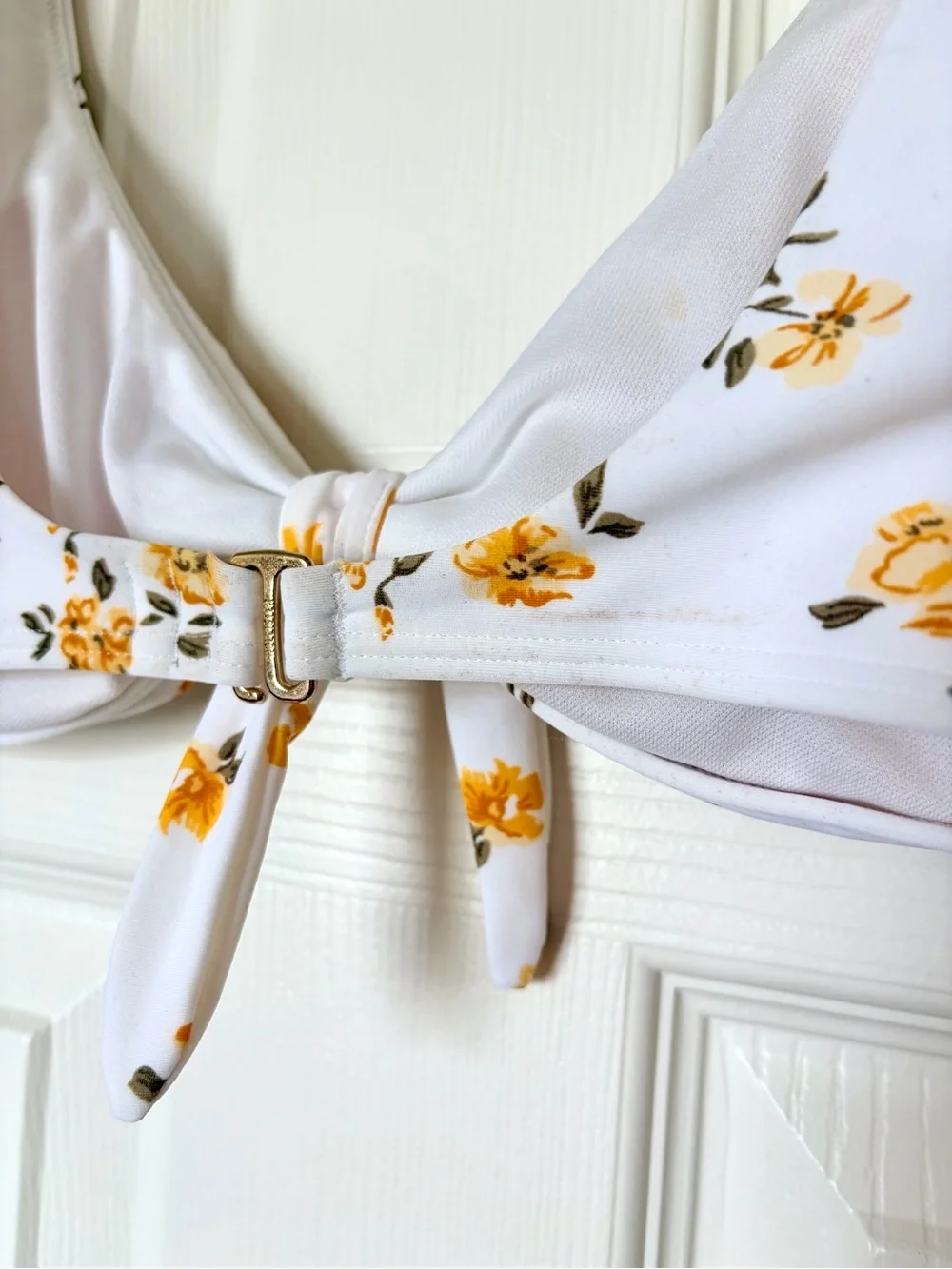 White & Golden Yellow Floral Tie Bikini Top — Size Small - Picture 4 of 5